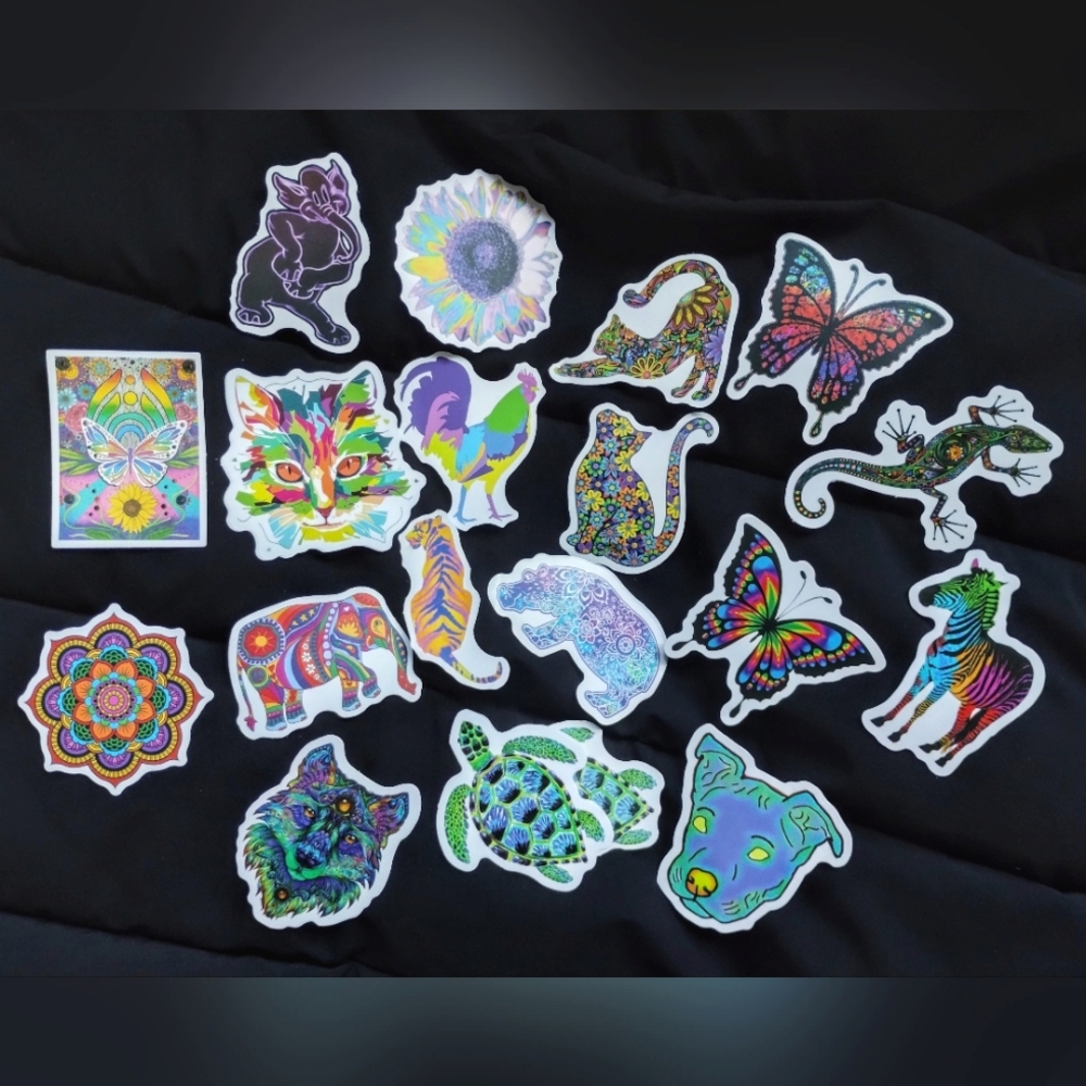 Floral and fauna themed sticker bundle of 19, colorful and patterned